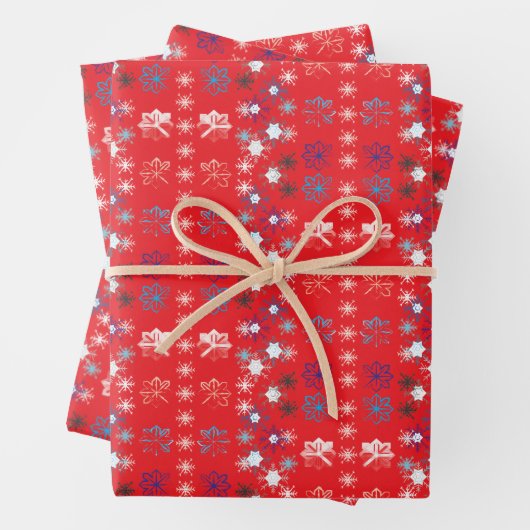 Modern Red Christmas Holiday Snowflake Muster Geschenkpapier Set (Beispiel)