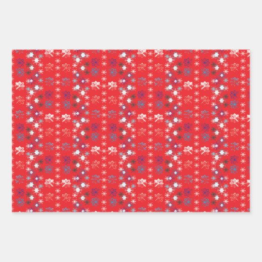 Modern Red Christmas Holiday Snowflake Muster Geschenkpapier Set (Vorderseite)