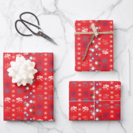 Modern Red Christmas Holiday Snowflake Muster Geschenkpapier Set