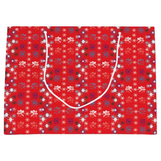 Modern Red Christmas Holiday Snowflake Muster Große Geschenktüte (Vorderseite)