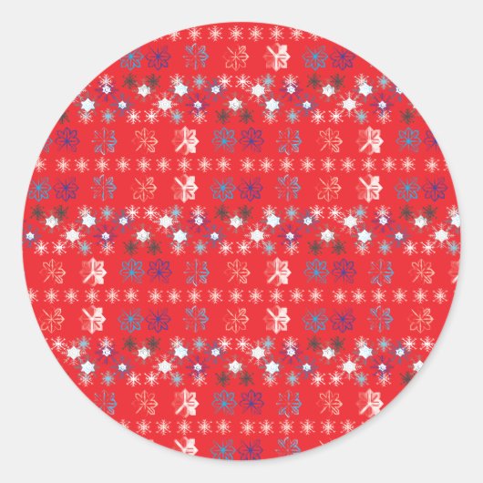 Modern Red Christmas Holiday Snowflake Muster Runder Aufkleber (Vorderseite)
