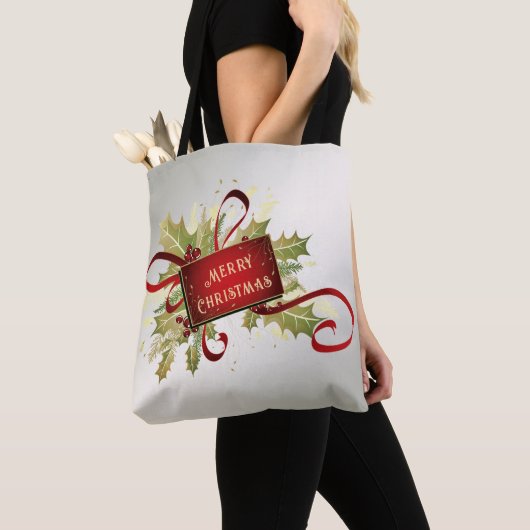 Modern Red Christmas Holiday Toag Tasche (Von Nahem)