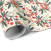 Modern Red Christmas Holly Berries Geschenkpapier (Rolleneckpunkt)