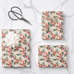 Modern Red Christmas Holly Berries Geschenkpapier Set