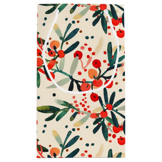 Modern Red Christmas Holly Berries Kleine Geschenktüte (Rückseite)