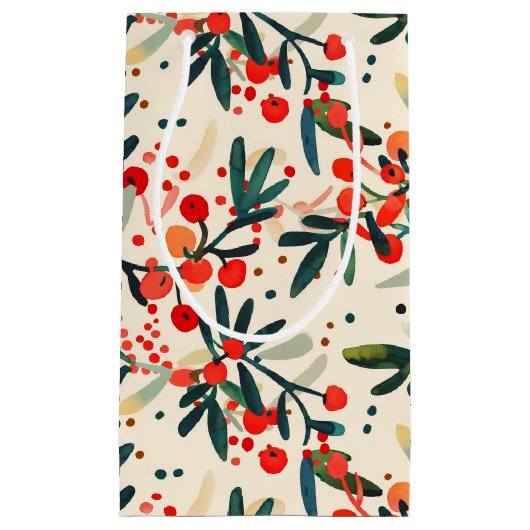 Modern Red Christmas Holly Berries Kleine Geschenktüte (Vorderseite)