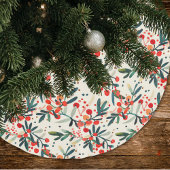 Modern Red Christmas Holly Berries Polyester Weihnachtsbaumdecke