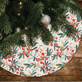Modern Red Christmas Holly Berries Polyester Weihnachtsbaumdecke