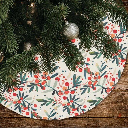 Modern Red Christmas Holly Berries Polyester Weihnachtsbaumdecke