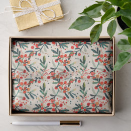 Modern Red Christmas Holly Berries Seidenpapier