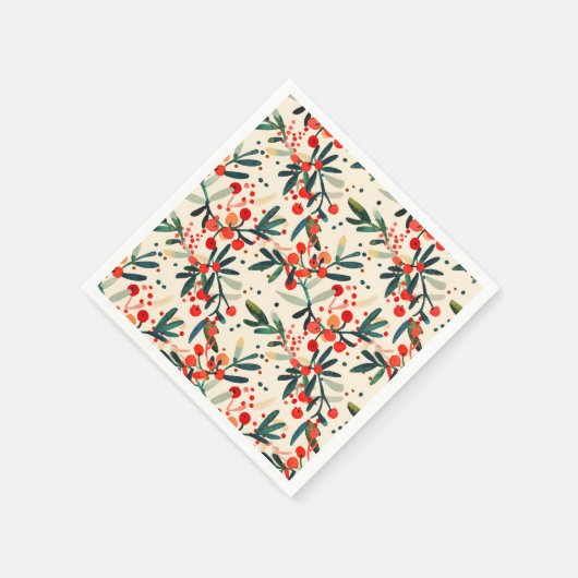 Modern Red Christmas Holly Berries Serviette (Ecke)