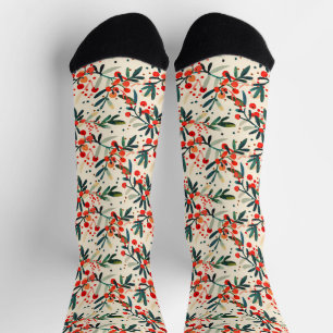 Modern Red Christmas Holly Berries Socken