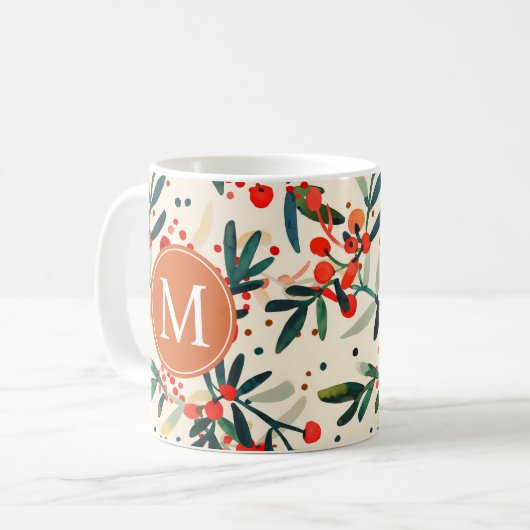 Modern Red Christmas Holys Monogram Kaffeetasse (Vorderseite Links)
