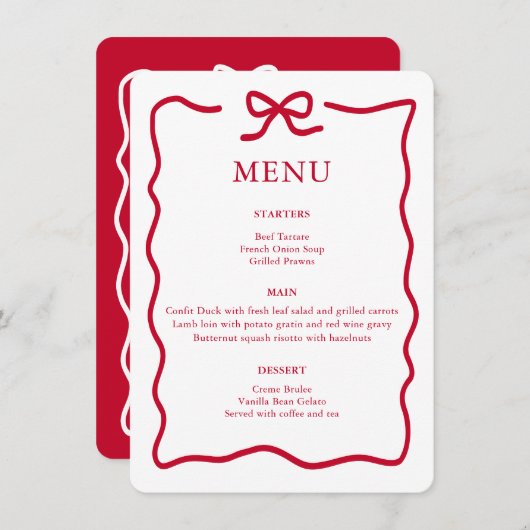 Modern Red Christmas Menükarte (Vorne/Hinten)