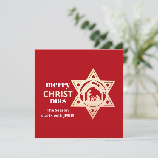 Modern Red CHRISTmas Nativity Card (Stehend Vorderseite)