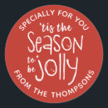 Modern Red Christmas Sticker<br><div class="desc">Ein lustiger und festlicher Weihnachtsaufkleber zum Dekorieren Ihrer Geschenke. Der Aufkleber hat die Wörter, ist die Jahreszeit, auf einem roten Hintergrund mit weißer Typografie zu sein. Spaß für Weihnachten Nachbar Geschenke zu verwenden. Personalisieren Sie den Text so, dass er Ihnen gehört. Entworfen für Sie von BlackBerry Boulevard.</div>