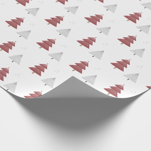 Modern Red Christmas Tree Muster Geschenkpapier (Ecke)