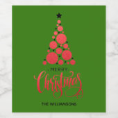 Modern Red Christmas Tree on Green Weinetikett (Einzelnes Label)