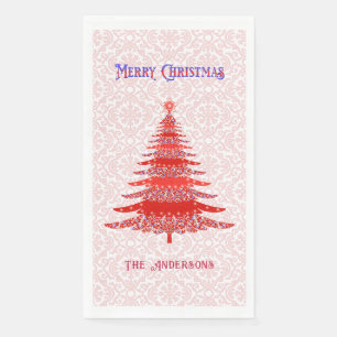 Modern Red Christmas Tree Snowflakes Personalisier Serviette