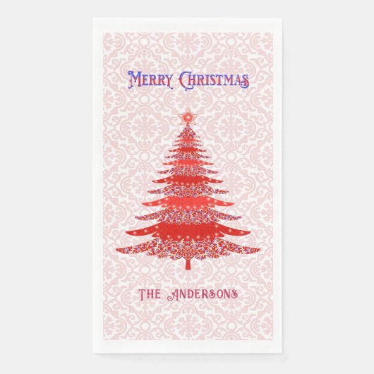 Modern Red Christmas Tree Snowflakes Personalisier Serviette (Vorderseite)