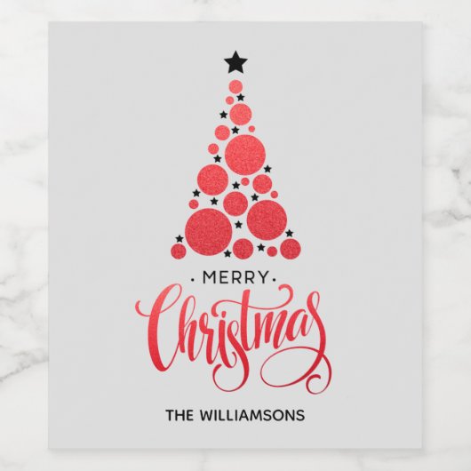 Modern Red Christmas Tree Weinetikett (Einzelnes Label)