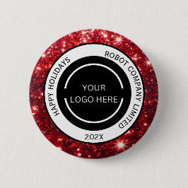 Modern Red Company Logo and Name Christmas  Button