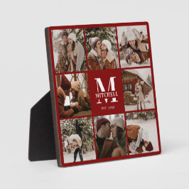 Modern Red Custom Family Foto Collage | Monogramm Fotoplatte