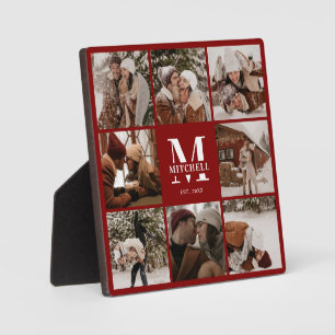 Modern Red Custom Family Foto Collage   Monogramm Fotoplatte