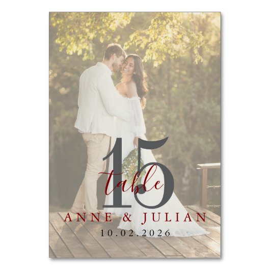 Modern  Red Daytime Wedding Table Seating Chart  Tischnummer (Rückseite)