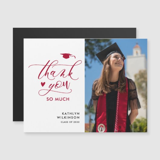 Modern Red Elegant Script Abschluss Vielen Dank Magnetkarte (Vorne/Hinten)