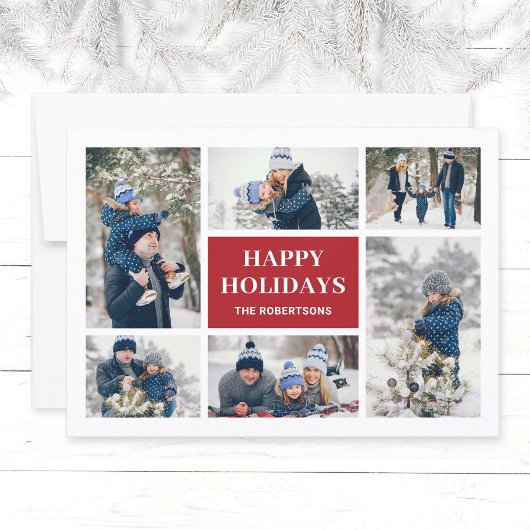Modern Red Family 8 Foto Collage Weihnachtskarte