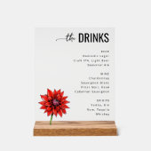 Modern Red Floral Beverage Menu Acrylschild (Vorderseite)