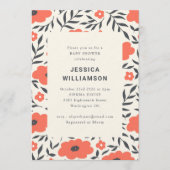 Modern Red Floral Cute Boho Baby Shower Einladung (Vorderseite)