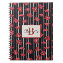 Modern Red Floral Monogram Spiral Foto Notebook