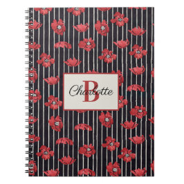 Modern Red Floral Monogram Spiral Foto Notebook Notizblock