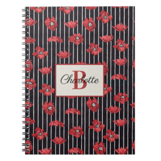 Modern Red Floral Monogram Spiral Foto Notebook Notizblock