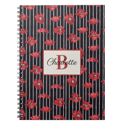 Modern Red Floral Monogram Spiral Foto Notebook Notizblock (Vorderseite)