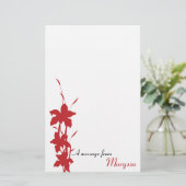 Modern Red Floral Note Plage Briefpapier (Stehend Vorderseite)