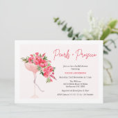 Modern Red Floral Pearls Prosecco Brautparty Einladung (Stehend Vorderseite)