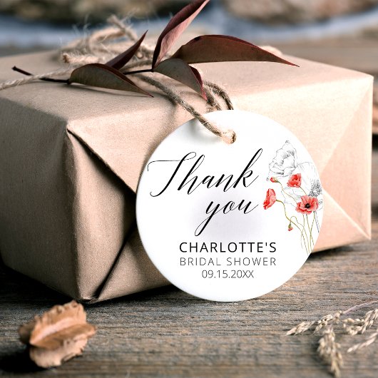 Modern Red Flowers Bridal Shower Geschenkanhänger