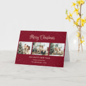 Modern Red Foto Collage Frohe Weihnachtskarten Karte (Gelbe Blume)