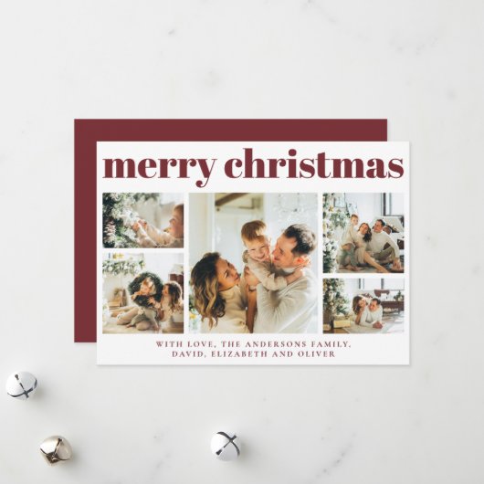 Modern Red Foto Collage Weihnachtskarte Feiertagskarte (Vorderseite/Rückseite Beispiel)