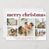 Modern Red Foto Collage Weihnachtskarte Feiertagskarte (Vorderseite)