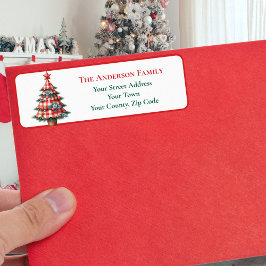 Modern Red Gingham Christmas Tree Ornaments Name