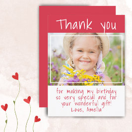 Modern Red Girl Foto Birthday Vielen Dank Postkarte