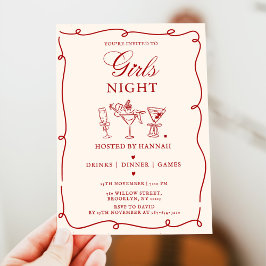 Modern Red Girls Night Dinner Party Invitation Einladung