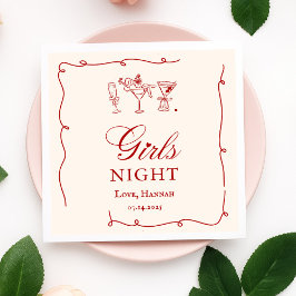 Modern Red Girls Night Dinner Party Serviette