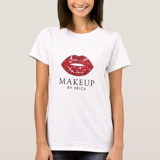Modern Red Glitzer Lipstick Lipstick Kiss T-Shirt (Vorderseite)