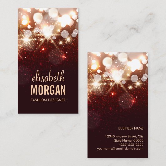 Modern Red Glitzer Sparkle Bold Visitenkarte (Vorne/Hinten)
