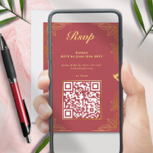 Modern Red Gold 50 Fabulous Birthday QR Code
